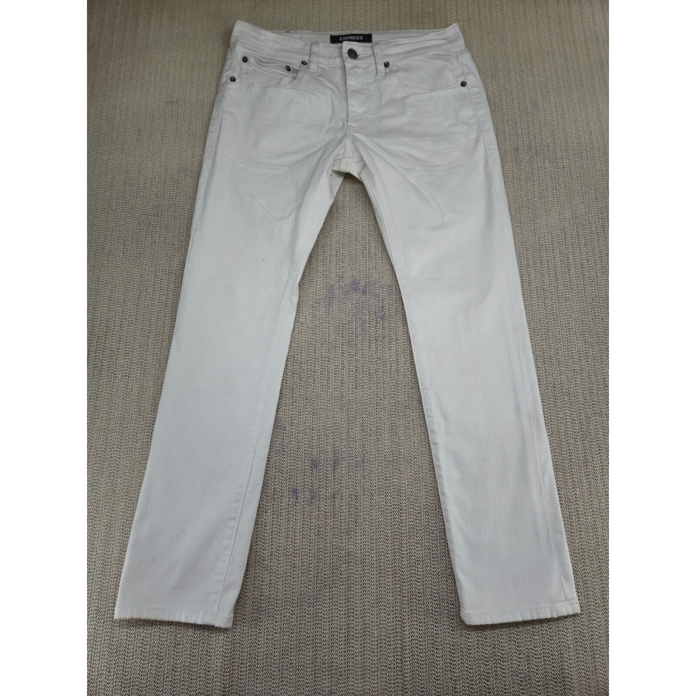 Express Jeans Mens 30 x 30 White Denim Skinny Straight Slim Fit